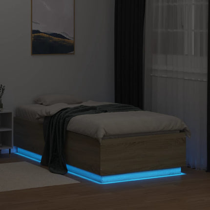 sengeramme med LED-lys 75x190 cm konstrueret træ sonoma-eg