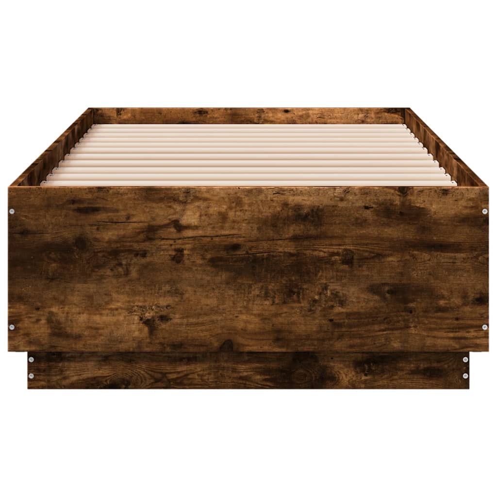 sengeramme med LED-lys 75x190 cm konstrueret træ røget eg