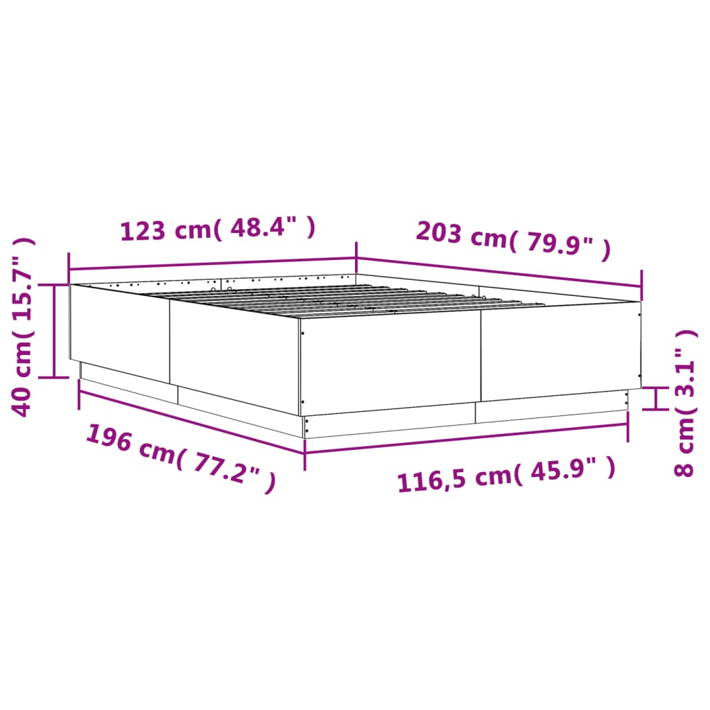 sengestel 120x200 cm konstrueret træ betongrå