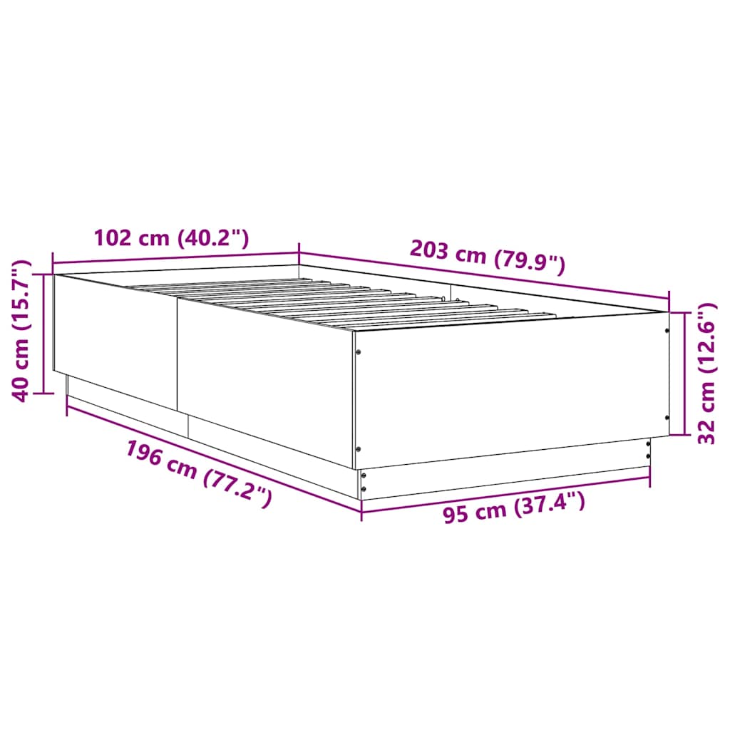 sengeramme 100x200 cm konstrueret træ grå sonoma-eg
