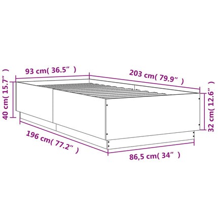 sengeramme 90x200 cm konstrueret træ røget egetræsfarve