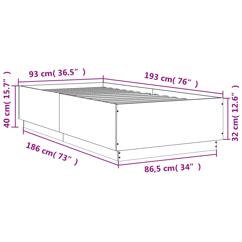 sengeramme 90x190 cm konstrueret træ betongrå