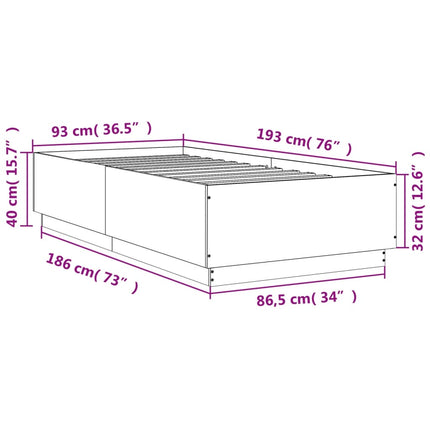 sengeramme 90x190 cm konstrueret træ grå sonoma-eg