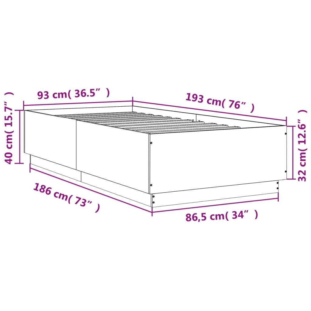 sengeramme 90x190 cm konstrueret træ grå sonoma-eg