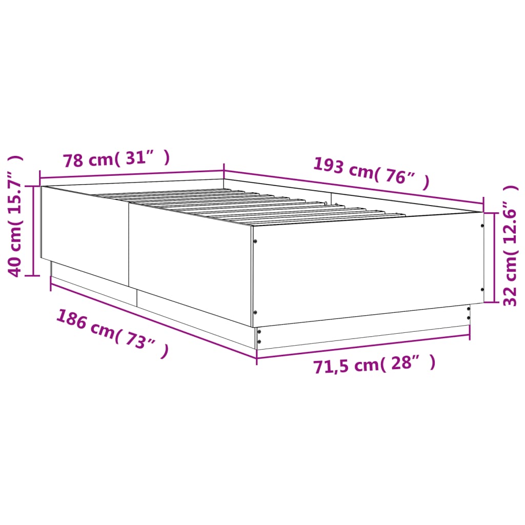 sengeramme 75x190 cm konstrueret træ grå sonoma-eg