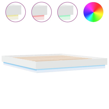 sengeramme med LED-lys 200x200 cm hvid
