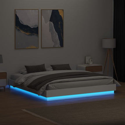 sengeramme med LED-lys 200x200 cm hvid
