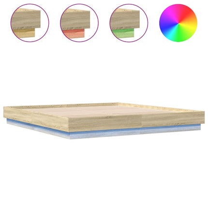 sengeramme med LED-lys 200x200 cm sonoma-eg