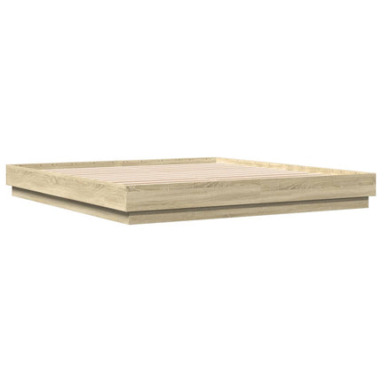 sengeramme med LED-lys 200x200 cm sonoma-eg