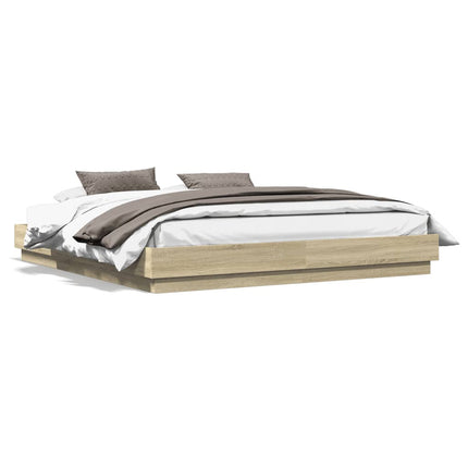 sengeramme med LED-lys 200x200 cm sonoma-eg