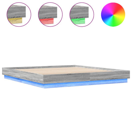 sengeramme med LED-lys 200x200 cm grå sonoma-eg