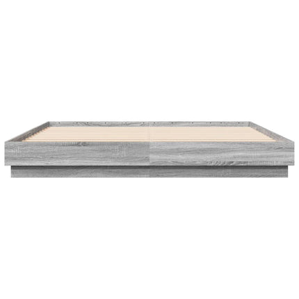 sengeramme med LED-lys 200x200 cm grå sonoma-eg