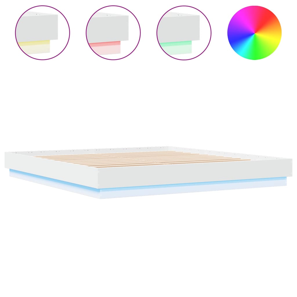 sengeramme med LED-lys 180x200 cm hvid