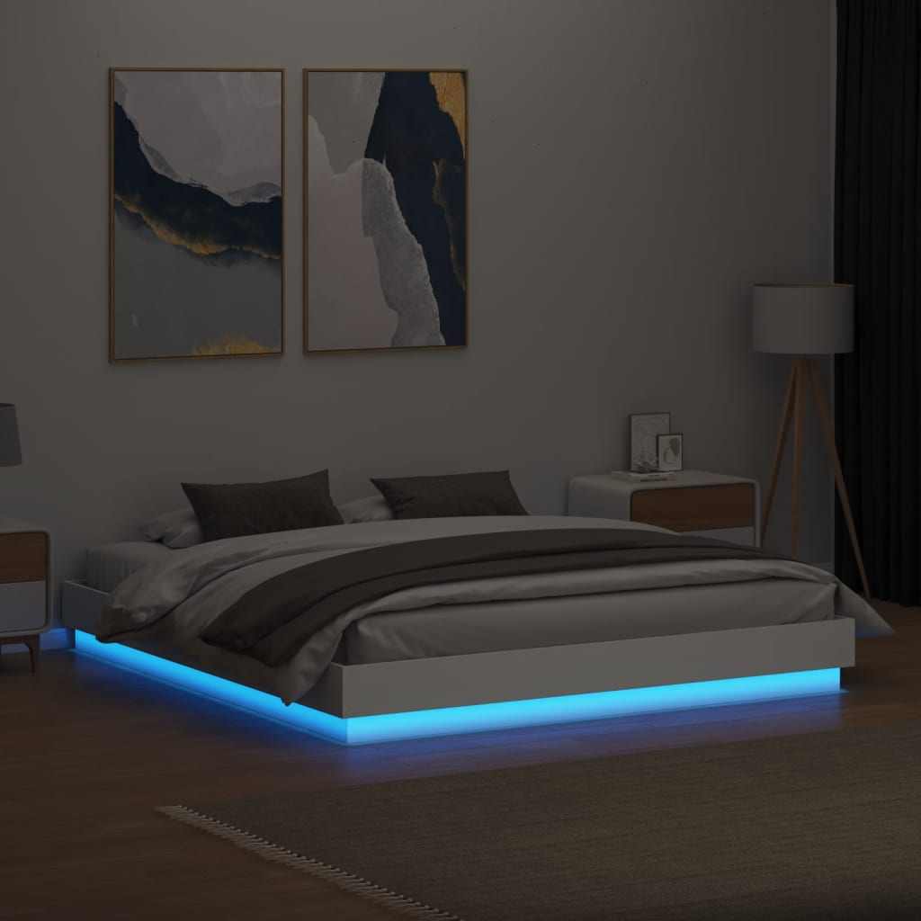 sengeramme med LED-lys 180x200 cm hvid