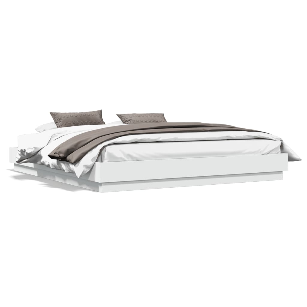sengeramme med LED-lys 180x200 cm hvid
