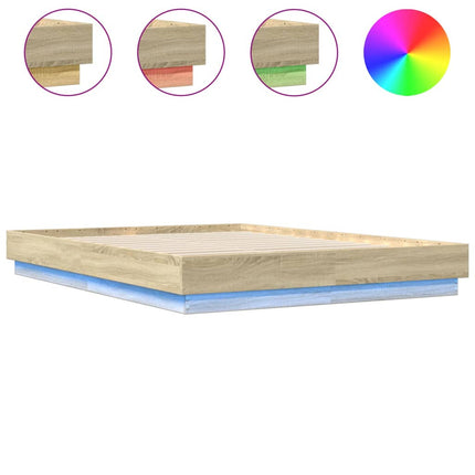 sengeramme med LED-lys 160x200 cm sonoma-eg