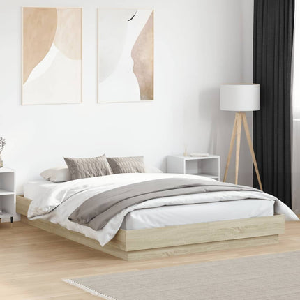 sengeramme med LED-lys 160x200 cm sonoma-eg