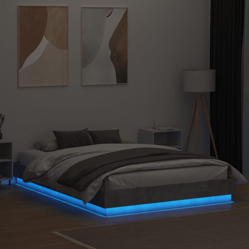 sengeramme med LED-lys 160x200 cm betongrå