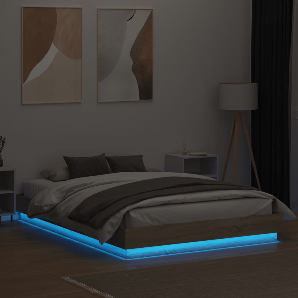 sengeramme med LED-lys 150x200 cm sonoma-eg