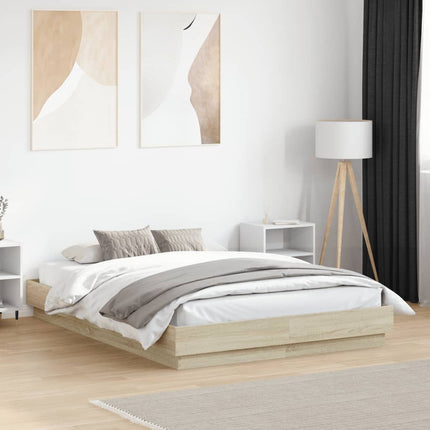 sengeramme med LED-lys 135x190 cm sonoma-eg