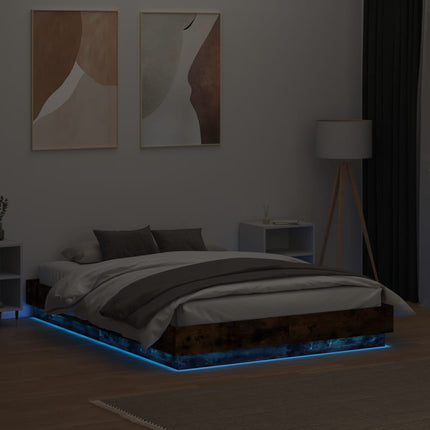 sengeramme med LED-lys 120x190 cm røget egetræsfarve