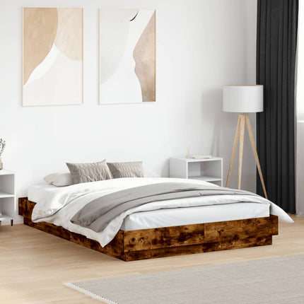 sengeramme med LED-lys 120x190 cm røget egetræsfarve