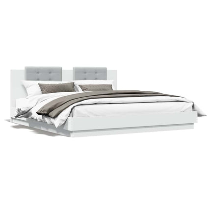 sengeramme med sengegavl 200x200 cm konstrueret træ hvid
