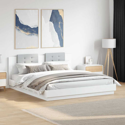 sengeramme med sengegavl 200x200 cm konstrueret træ hvid