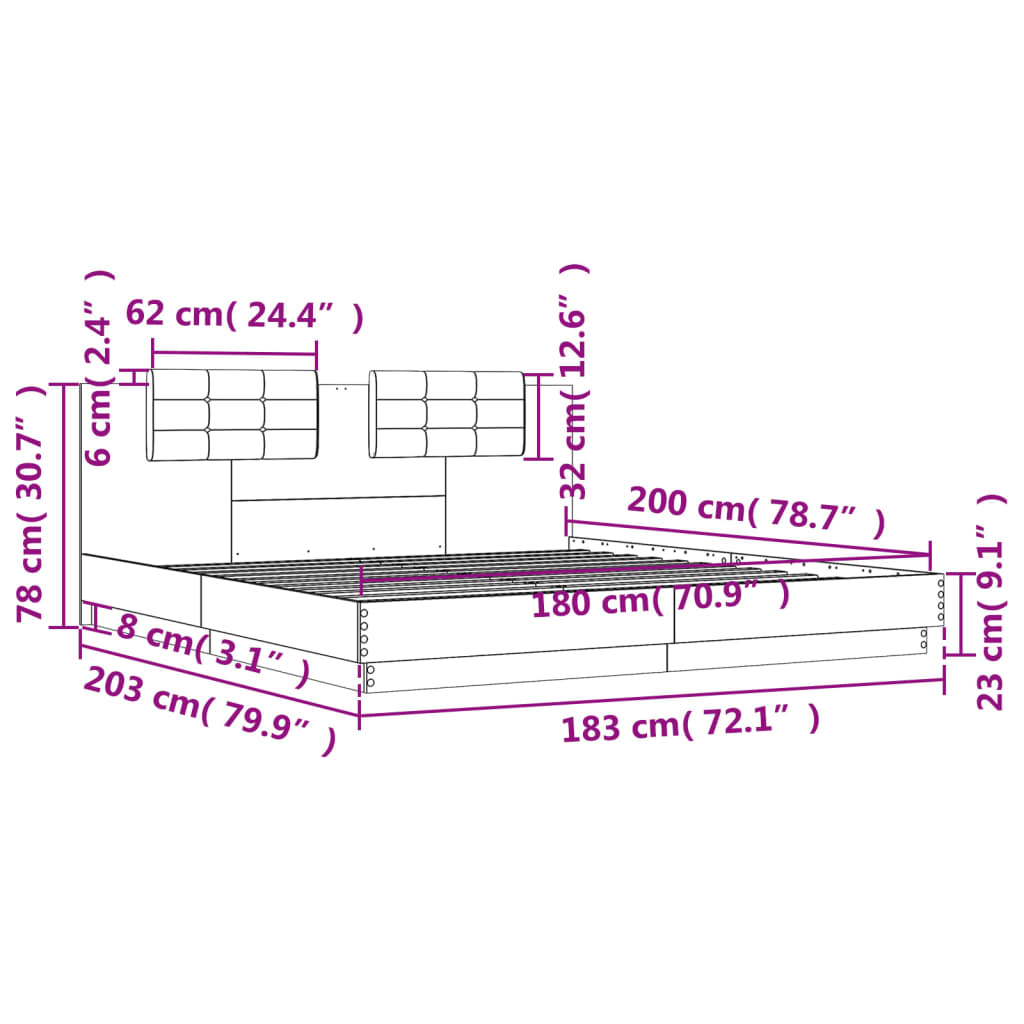sengeramme med sengegavl 180x200 cm konstrueret træ hvid