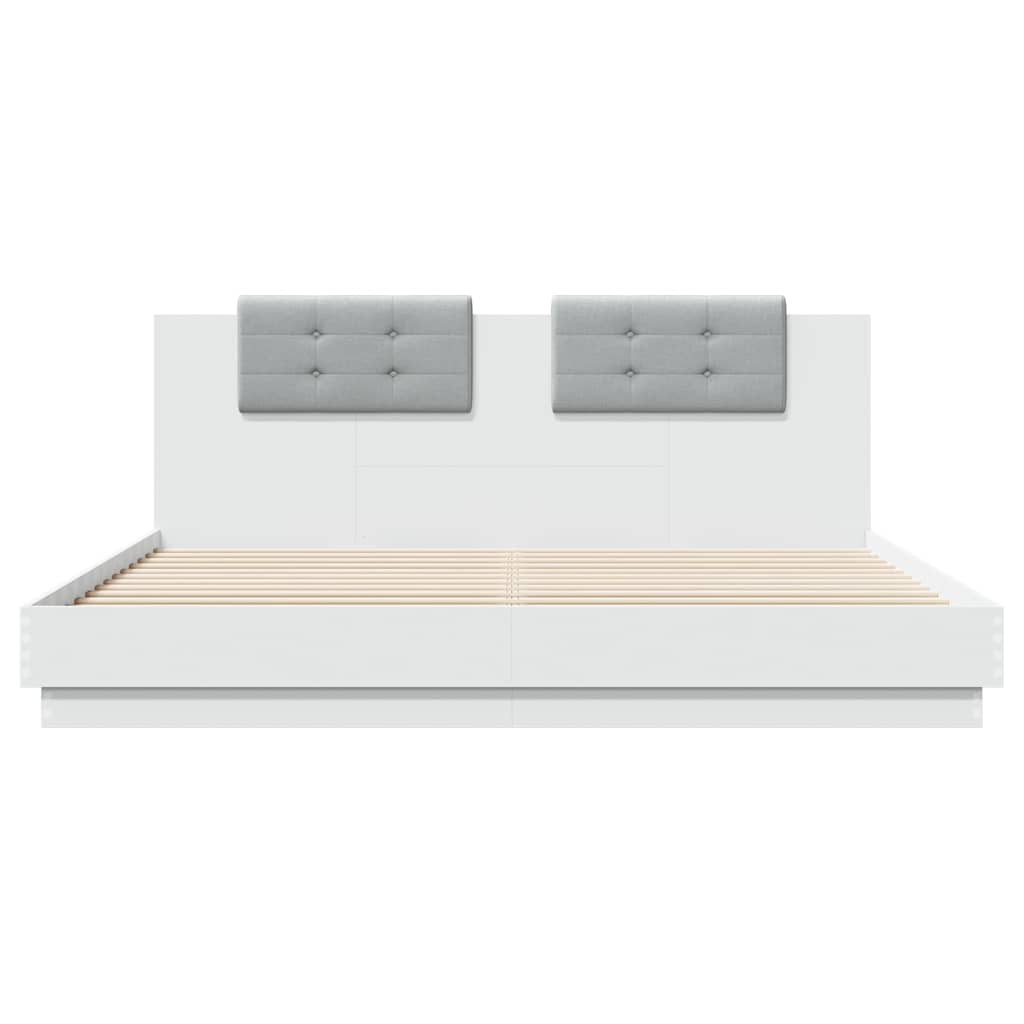 sengeramme med sengegavl 160x200 cm konstrueret træ hvid