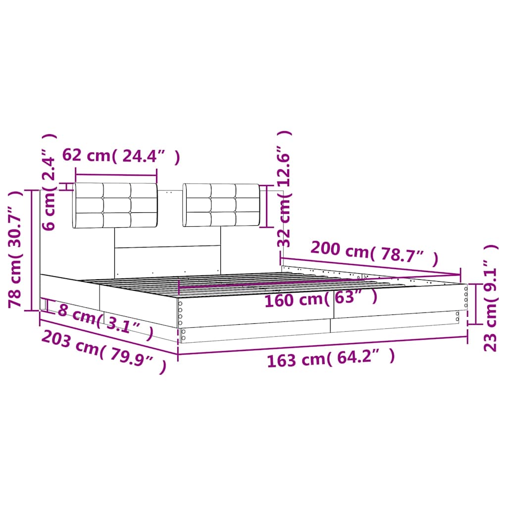 sengeramme med sengegavl 160x200 cm konstrueret træ hvid