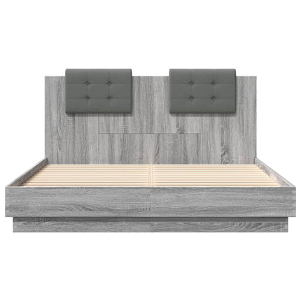 sengeramme med sengegavl 150x200 cm konstrueret træ grå sonoma