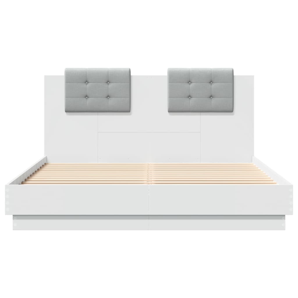 sengeramme med sengegavl 140x200 cm konstrueret træ hvid