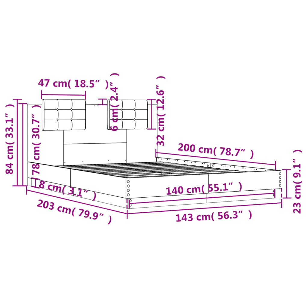 sengeramme med sengegavl 140x200 cm konstrueret træ hvid