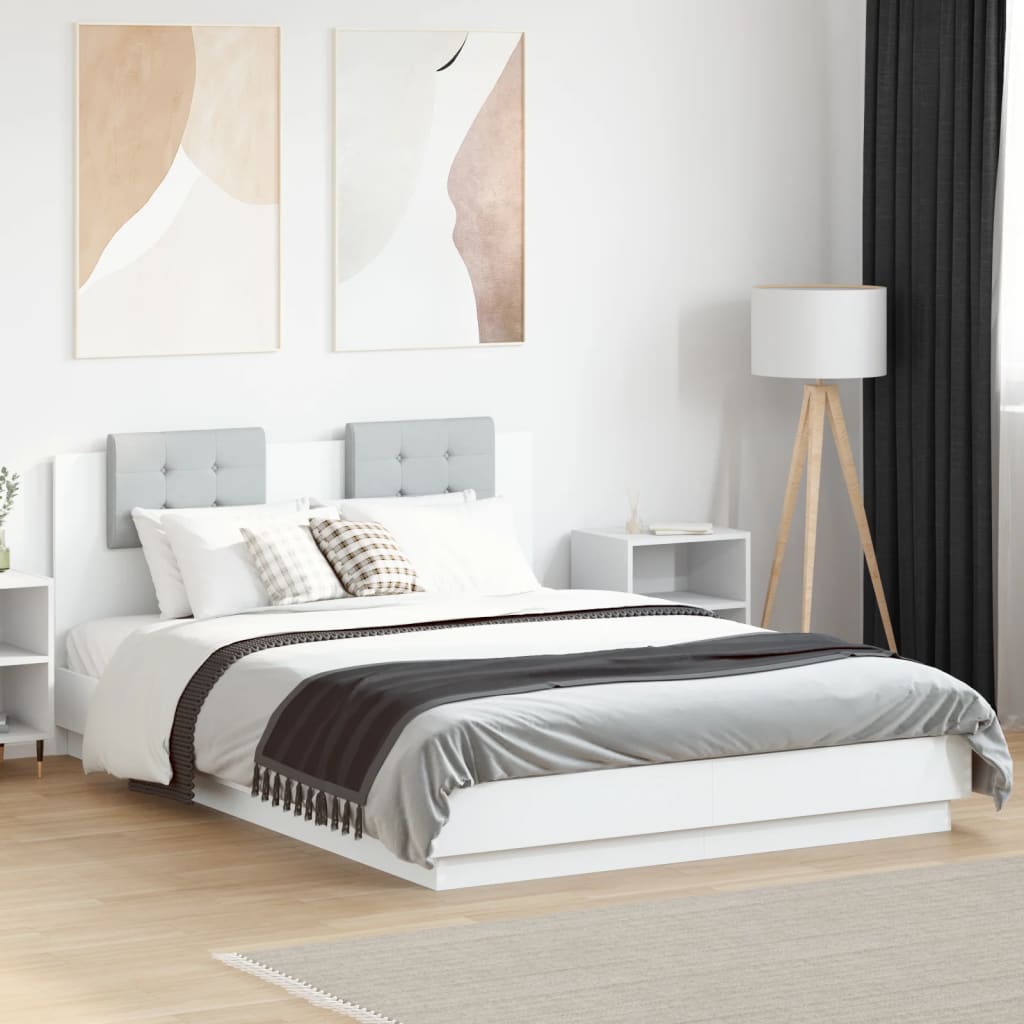 sengeramme med sengegavl 140x200 cm konstrueret træ hvid