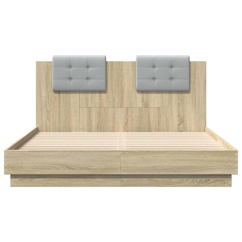 sengeramme med sengegavl 140x200 cm konstrueret træ sonoma-eg