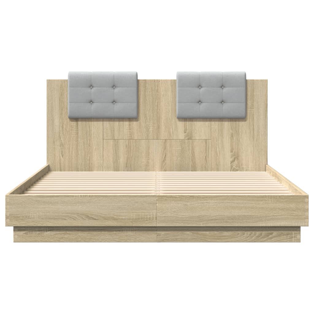 sengeramme med sengegavl 120x200 cm konstrueret træ sonoma-eg