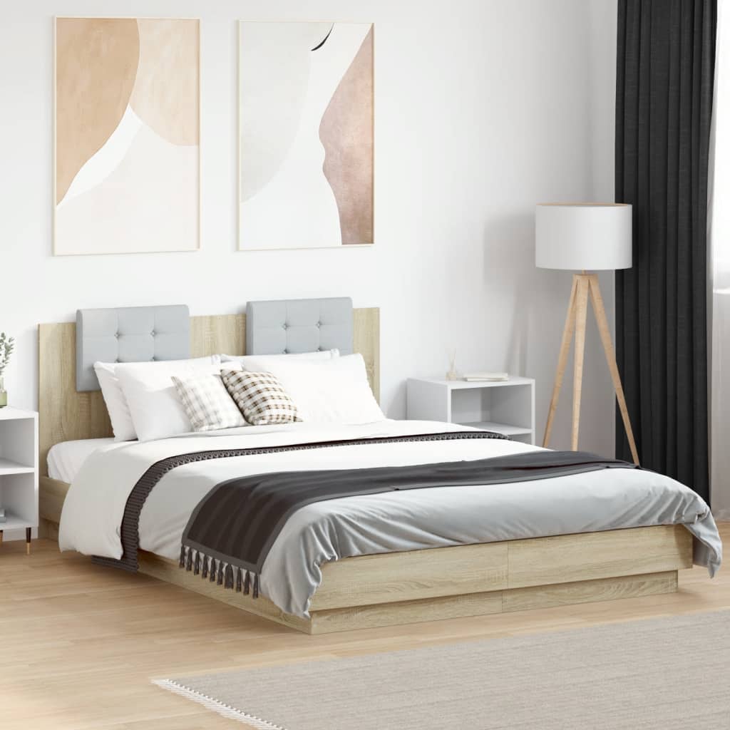 sengeramme med sengegavl 120x200 cm konstrueret træ sonoma-eg