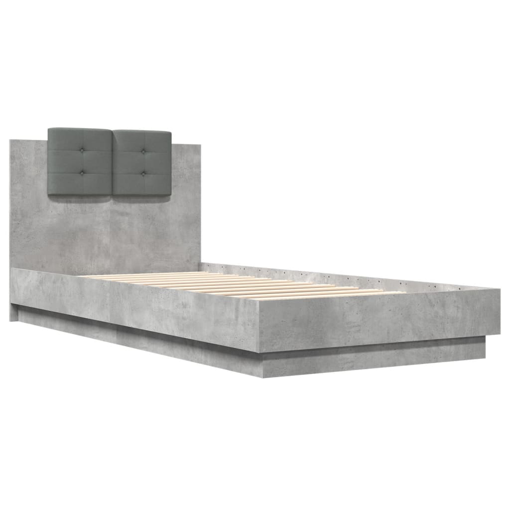 sengeramme med sengegavl 100x200 cm konstrueret træ betongrå