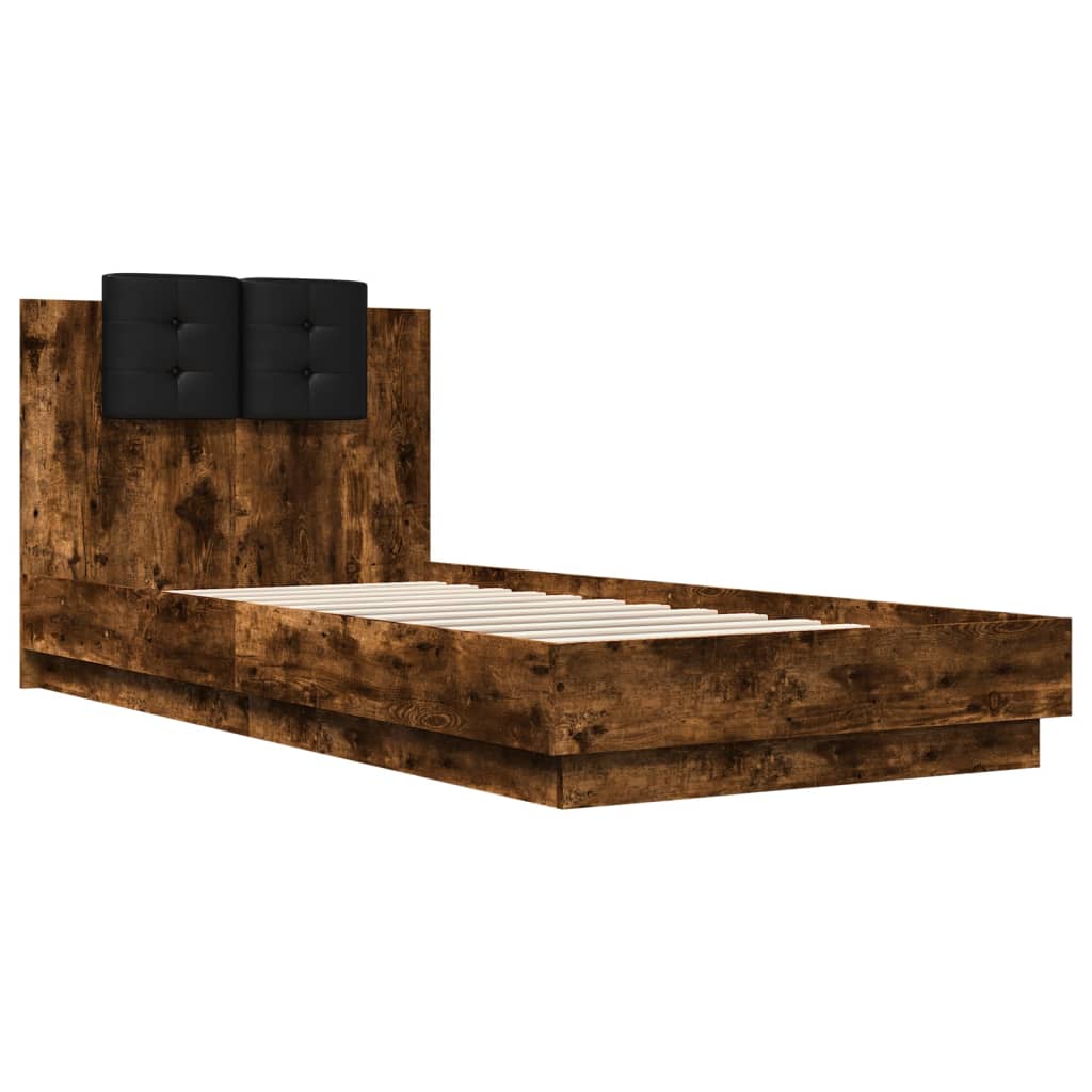 sengeramme med sengegavl 100x200 cm konstrueret træ røget eg