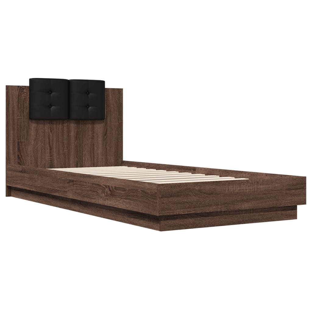 sengeramme med sengegavl 100x200 cm konstrueret træ brunt eg