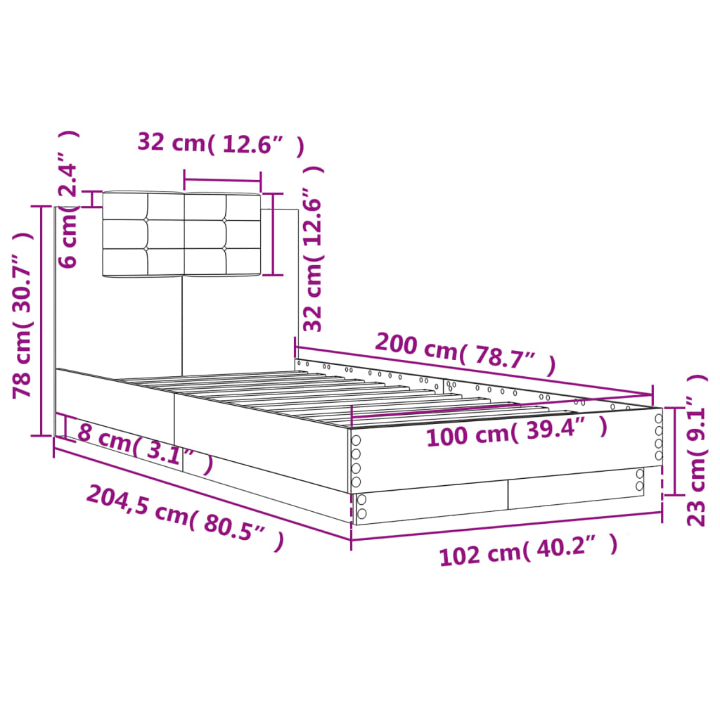 sengeramme med sengegavl 100x200 cm konstrueret træ brunt eg