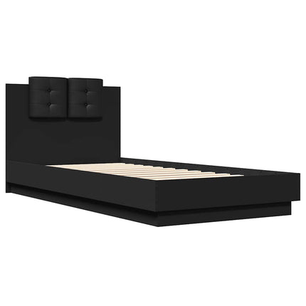 sengeramme med sengegavl 90x200 cm konstrueret træ sort