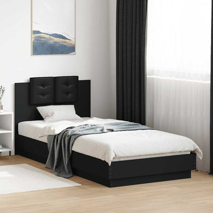 sengeramme med sengegavl 90x200 cm konstrueret træ sort