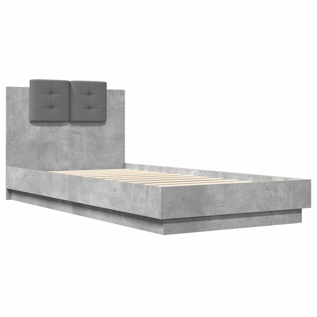 sengeramme med sengegavl 90x200 cm konstrueret træ betongrå