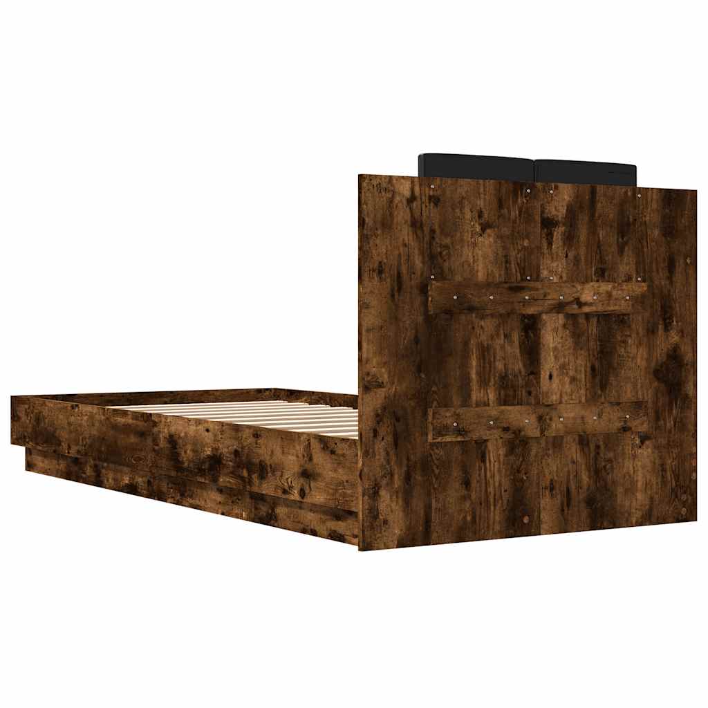 sengeramme med sengegavl 90x200 cm konstrueret træ røget eg