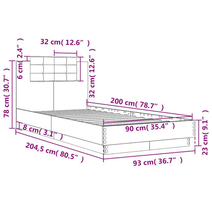 sengeramme med sengegavl 90x200 cm konstrueret træ røget eg