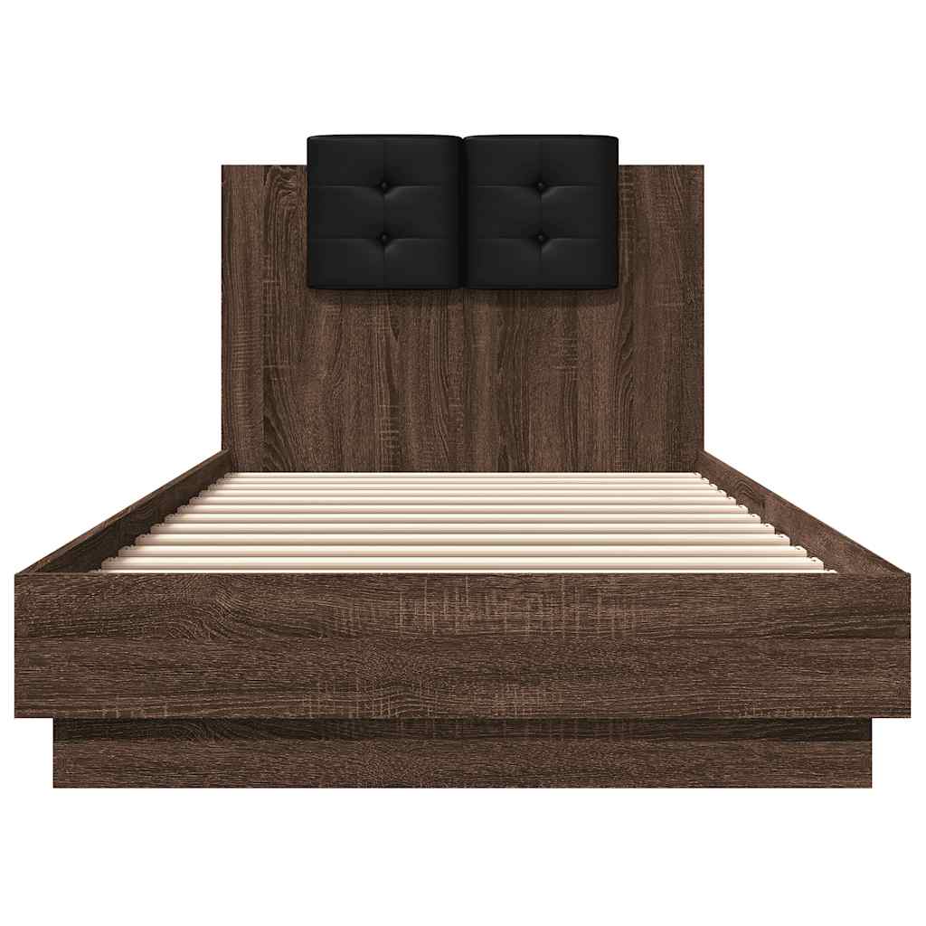 sengeramme med sengegavl 90x200 cm konstrueret træ brunt eg