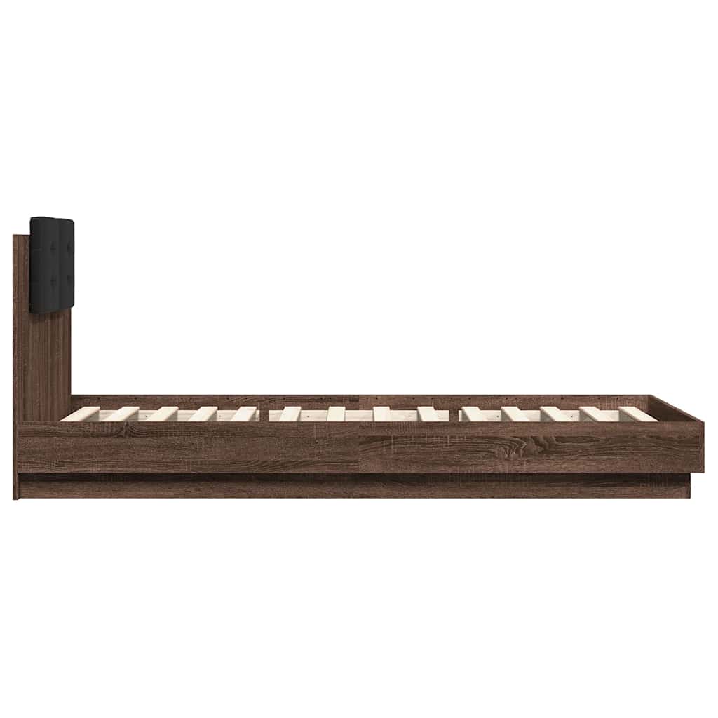 sengeramme med sengegavl 90x200 cm konstrueret træ brunt eg