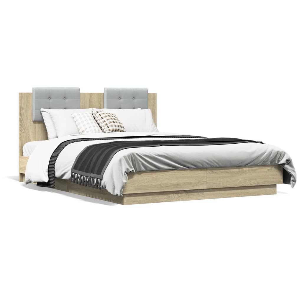 sengeramme med sengegavl 135x190 cm konstrueret træ sonoma-eg